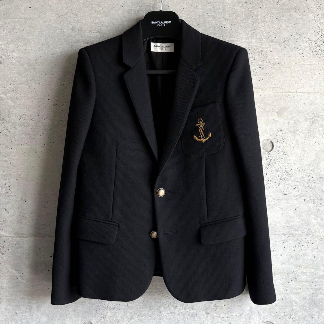 美品 SAINT LAURENT アンカーロゴ刺繍 テーラードジャケッ F38