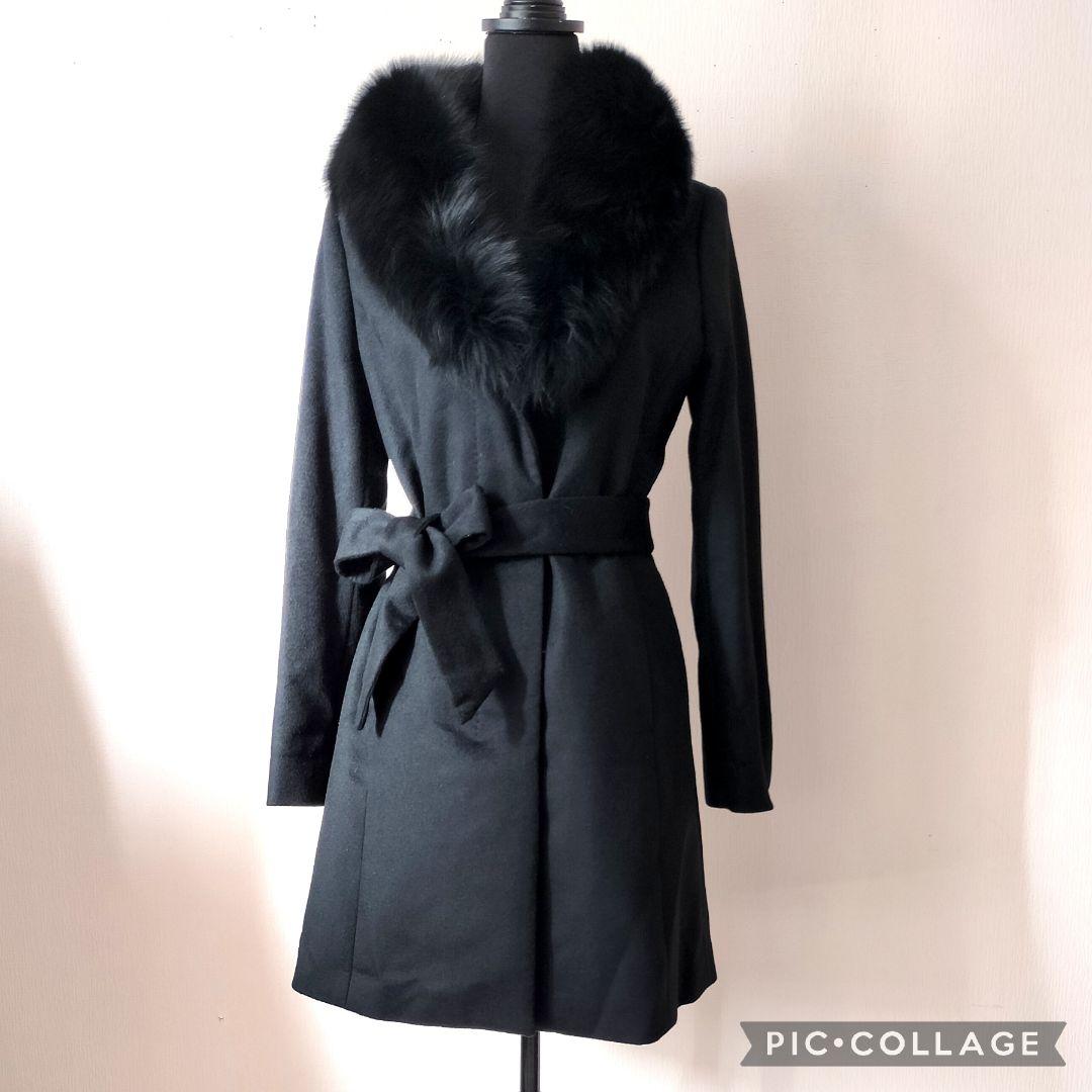 【極美品】ルスーク カシミヤ100% Aラインコート フォックスファー ベルト
