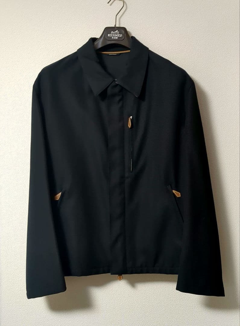HERMES エルメス コットン　　レザーパイピング ジャケット　ほぼ未使用