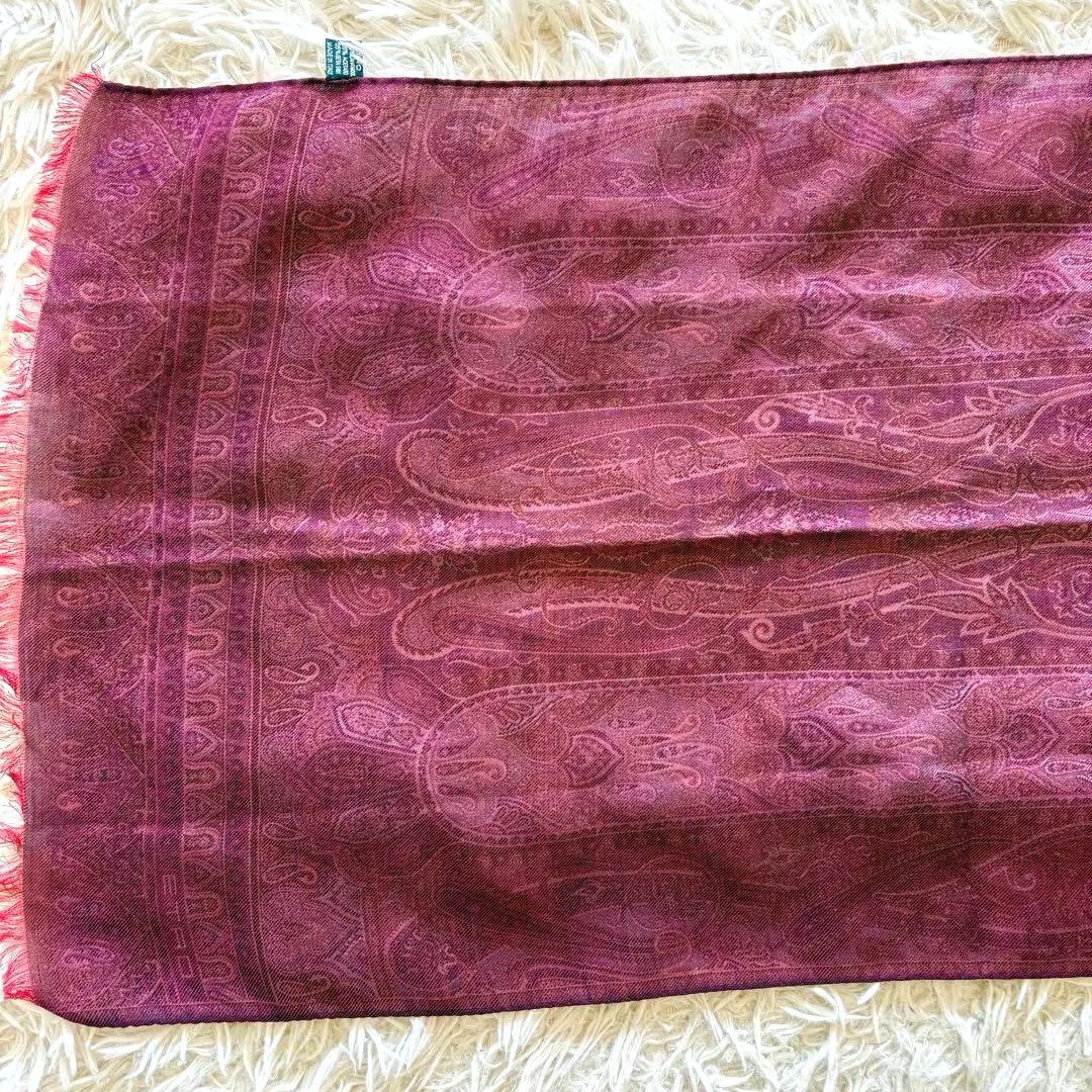 【美品】ETRO エトロ ストール ペイズリー柄 ボルドー ウールシルク混タグ有