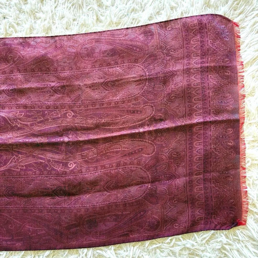【美品】ETRO エトロ ストール ペイズリー柄 ボルドー ウールシルク混タグ有