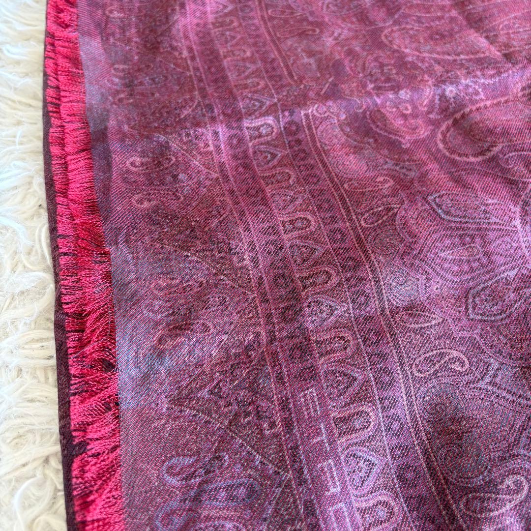 【美品】ETRO エトロ ストール ペイズリー柄 ボルドー ウールシルク混タグ有
