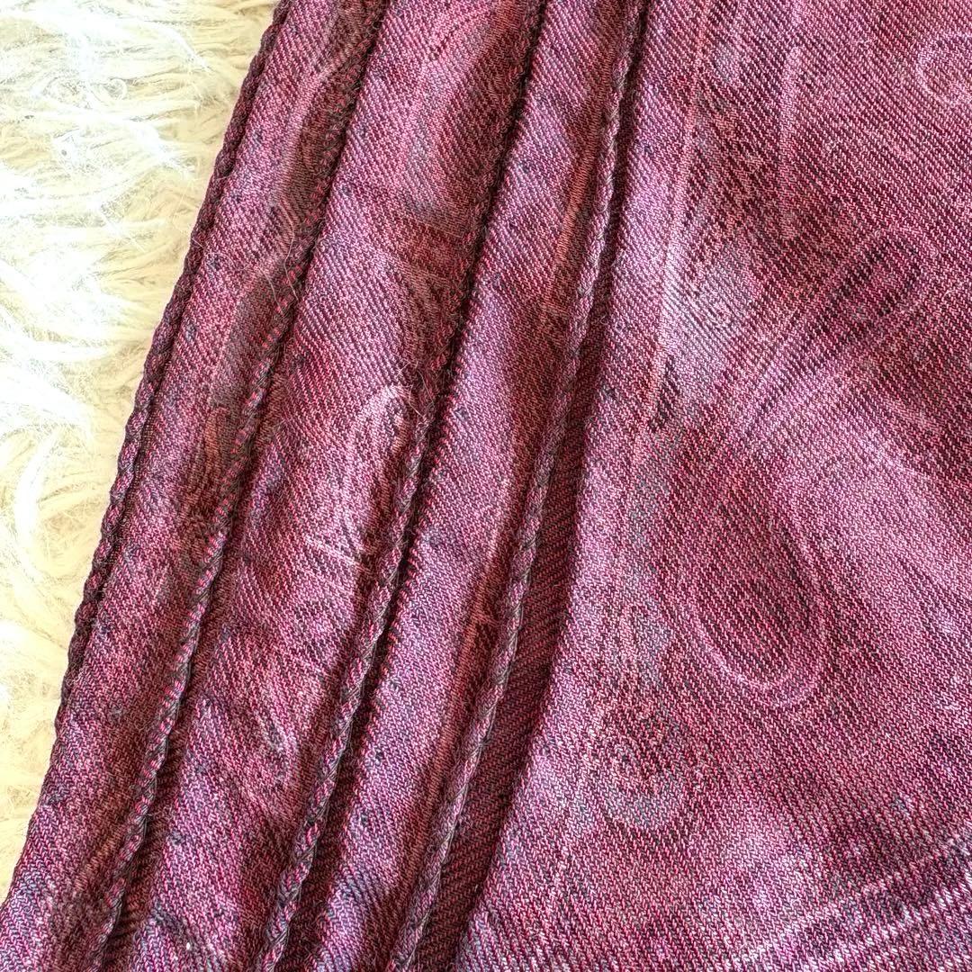 【美品】ETRO エトロ ストール ペイズリー柄 ボルドー ウールシルク混タグ有