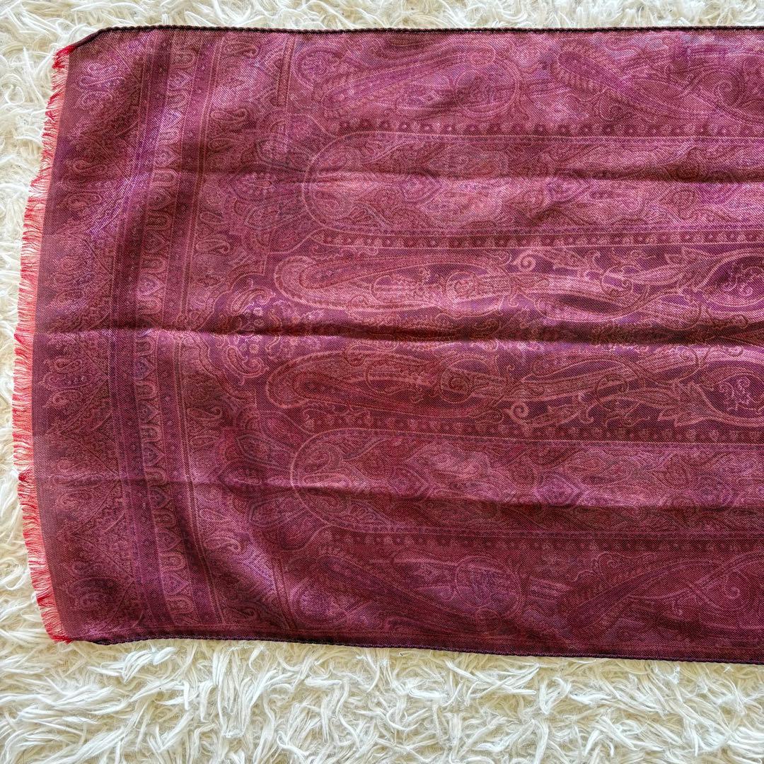 【美品】ETRO エトロ ストール ペイズリー柄 ボルドー ウールシルク混タグ有
