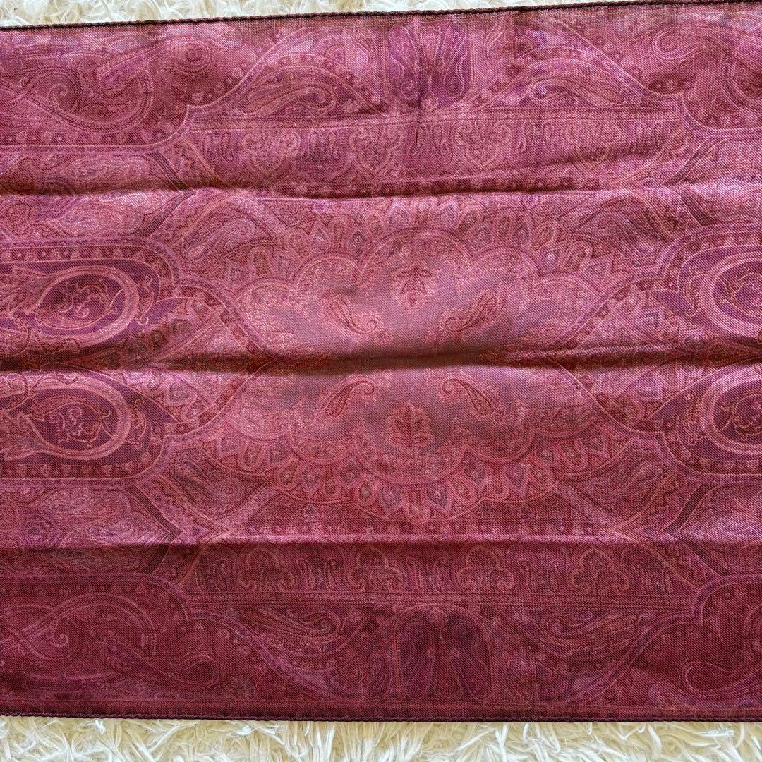 【美品】ETRO エトロ ストール ペイズリー柄 ボルドー ウールシルク混タグ有