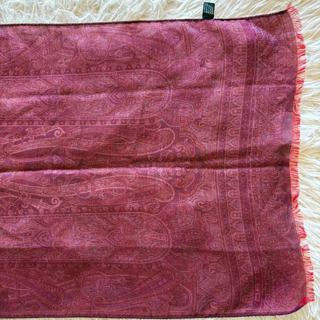 【美品】ETRO エトロ ストール ペイズリー柄 ボルドー ウールシルク混タグ有