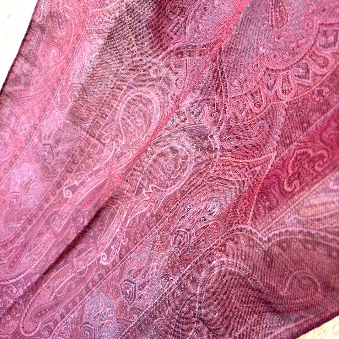 【美品】ETRO エトロ ストール ペイズリー柄 ボルドー ウールシルク混タグ有