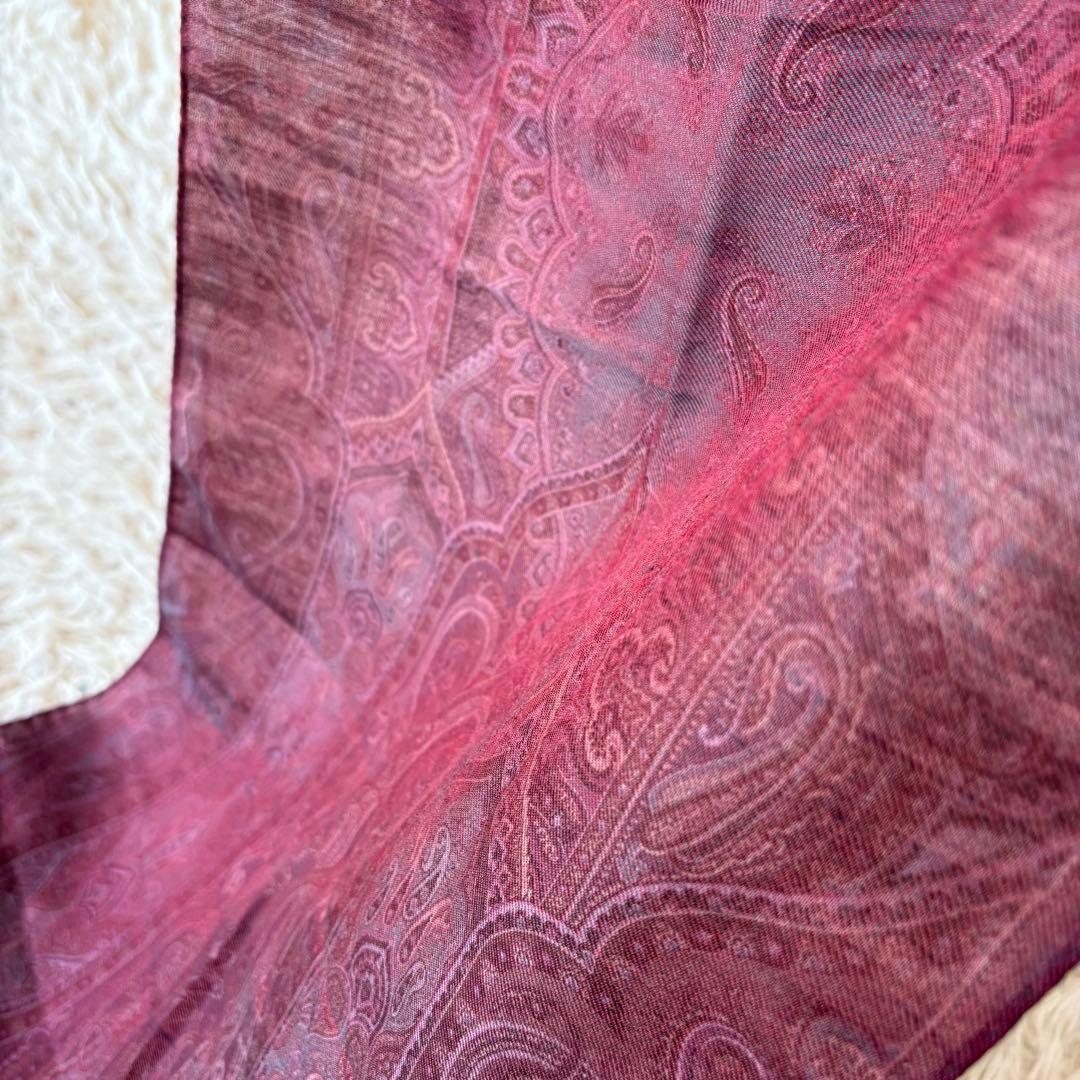 【美品】ETRO エトロ ストール ペイズリー柄 ボルドー ウールシルク混タグ有