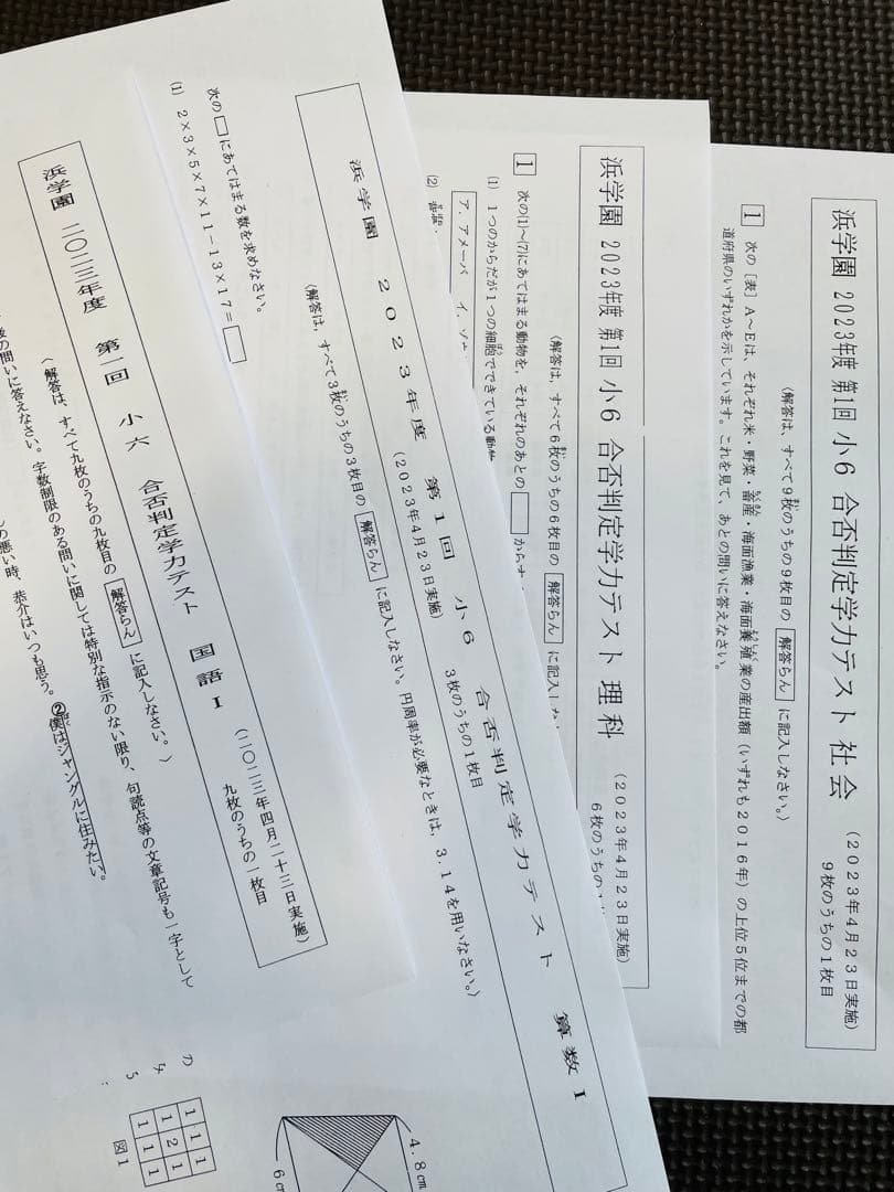 浜学園　小6　2022年度、2023年度　4科目　合否判定学力テスト　2年分