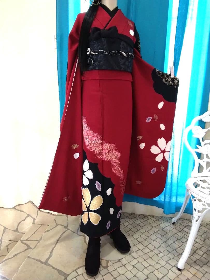 振袖フルセット、正絹成人式、ワイドサイズ、重ね衿帯揚げ帯締め、松坂屋京の名古屋帯