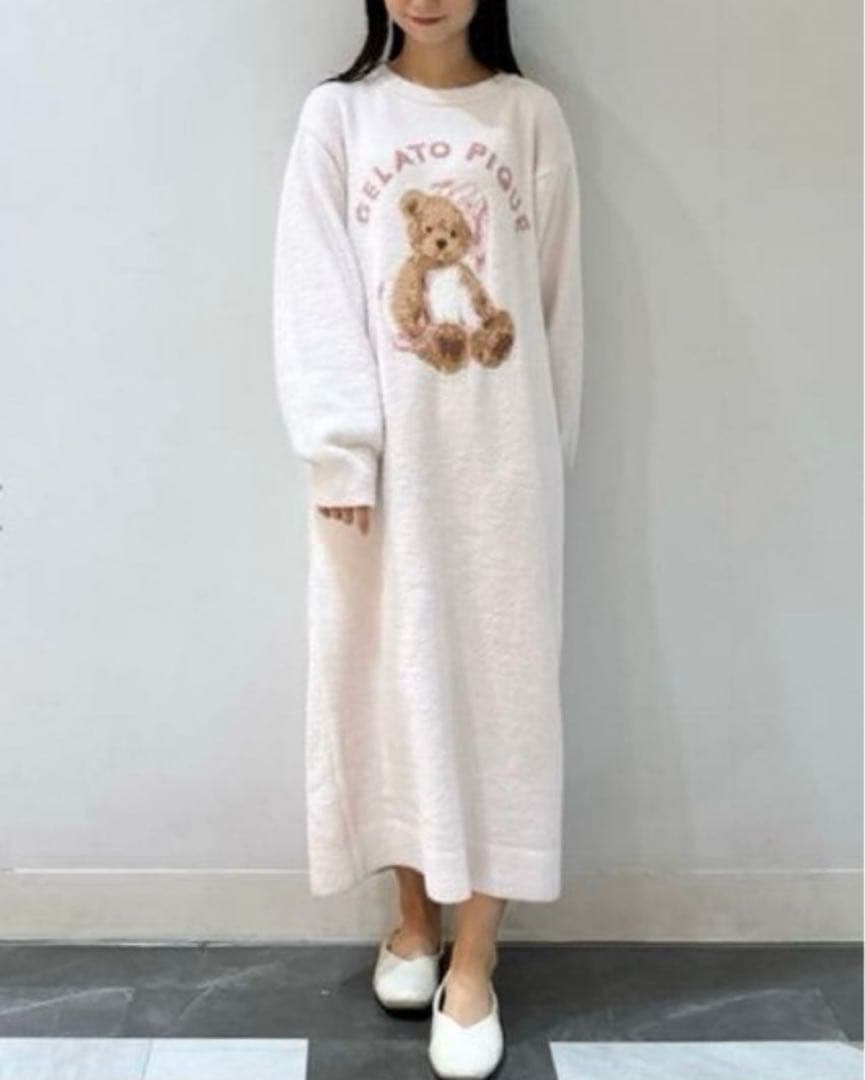 美品　GELATO PIQUE クマプリント ロングドレス