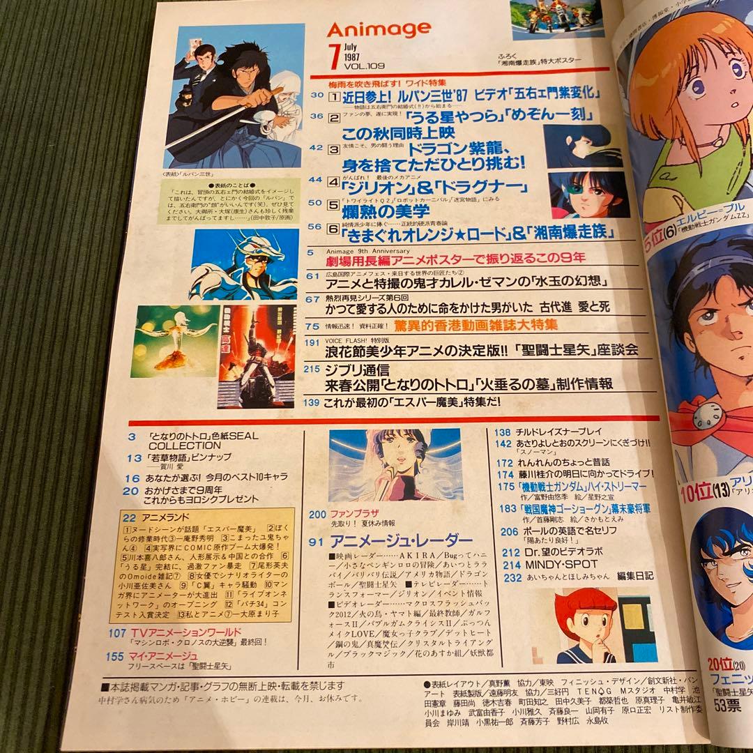 アニメージュ1987年7月号　ルパン三世風魔一族の陰謀/聖闘士星矢/うる星やつら