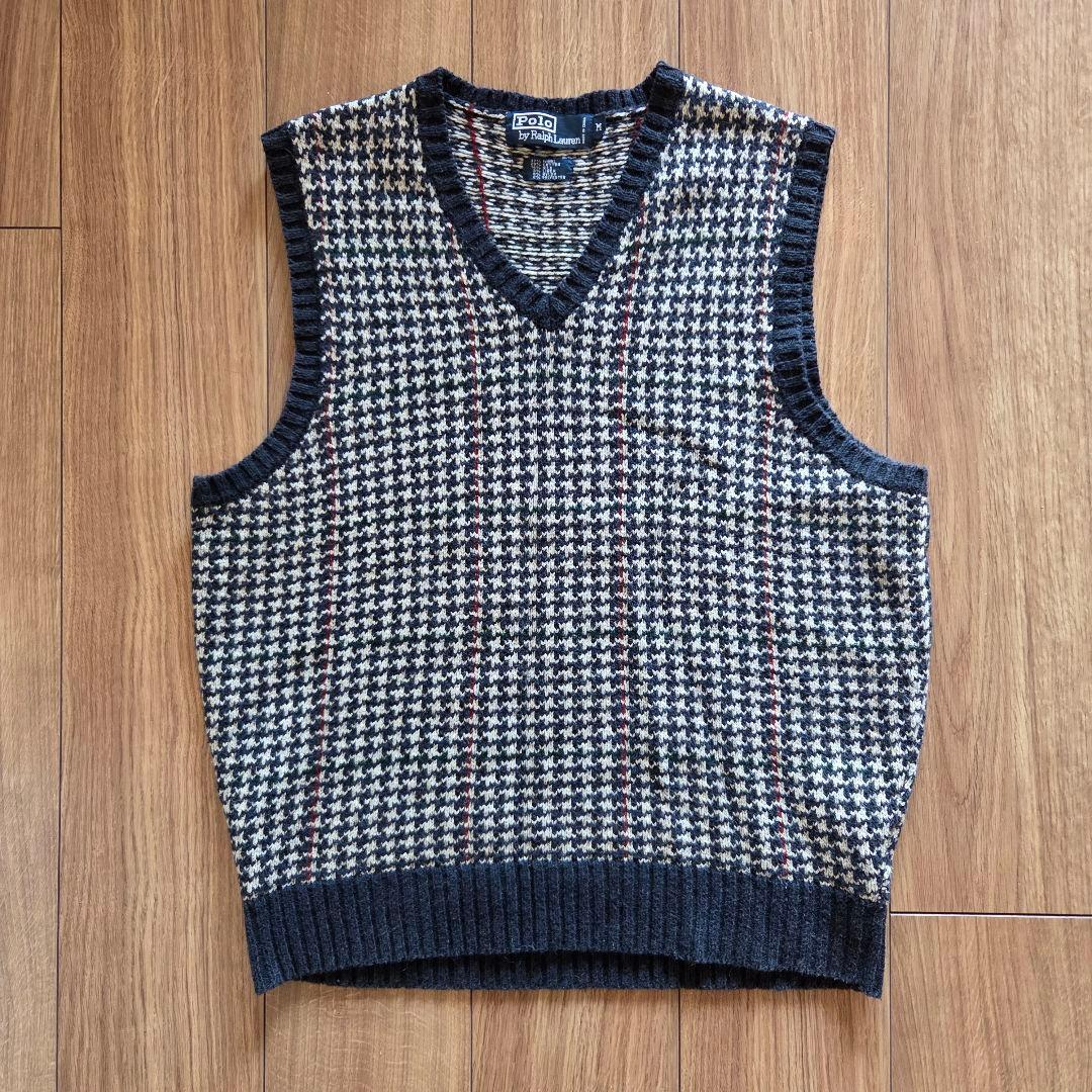 希少90s Ralph Lauren/千鳥柄ニットベスト/サイズM/ユニセックス