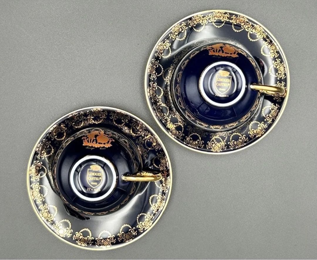 【希少】LIMOGES CASTEL 22K金彩 コバルト カップ&ペアセット