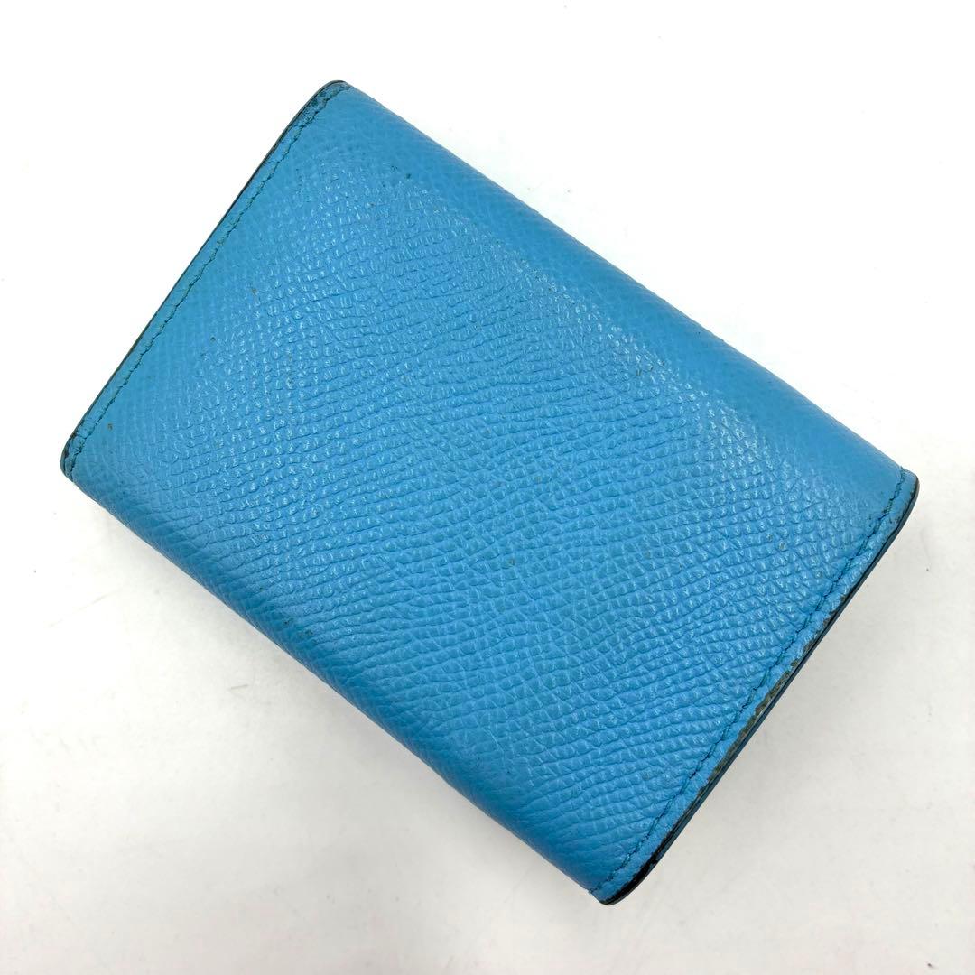 希少色 美品 バレンシアガ 三つ折り財布 コンパクト ロゴ レザー ブルー系