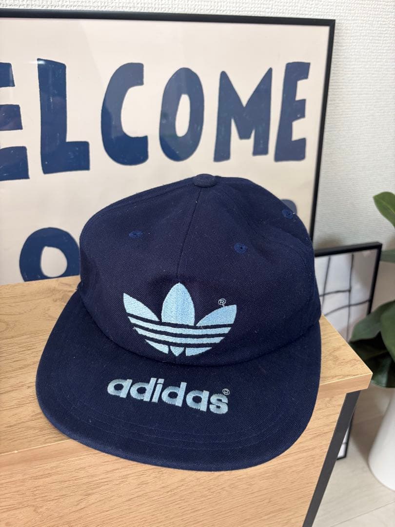 old adidas ネイビー ロゴキャップ　80's 激レア