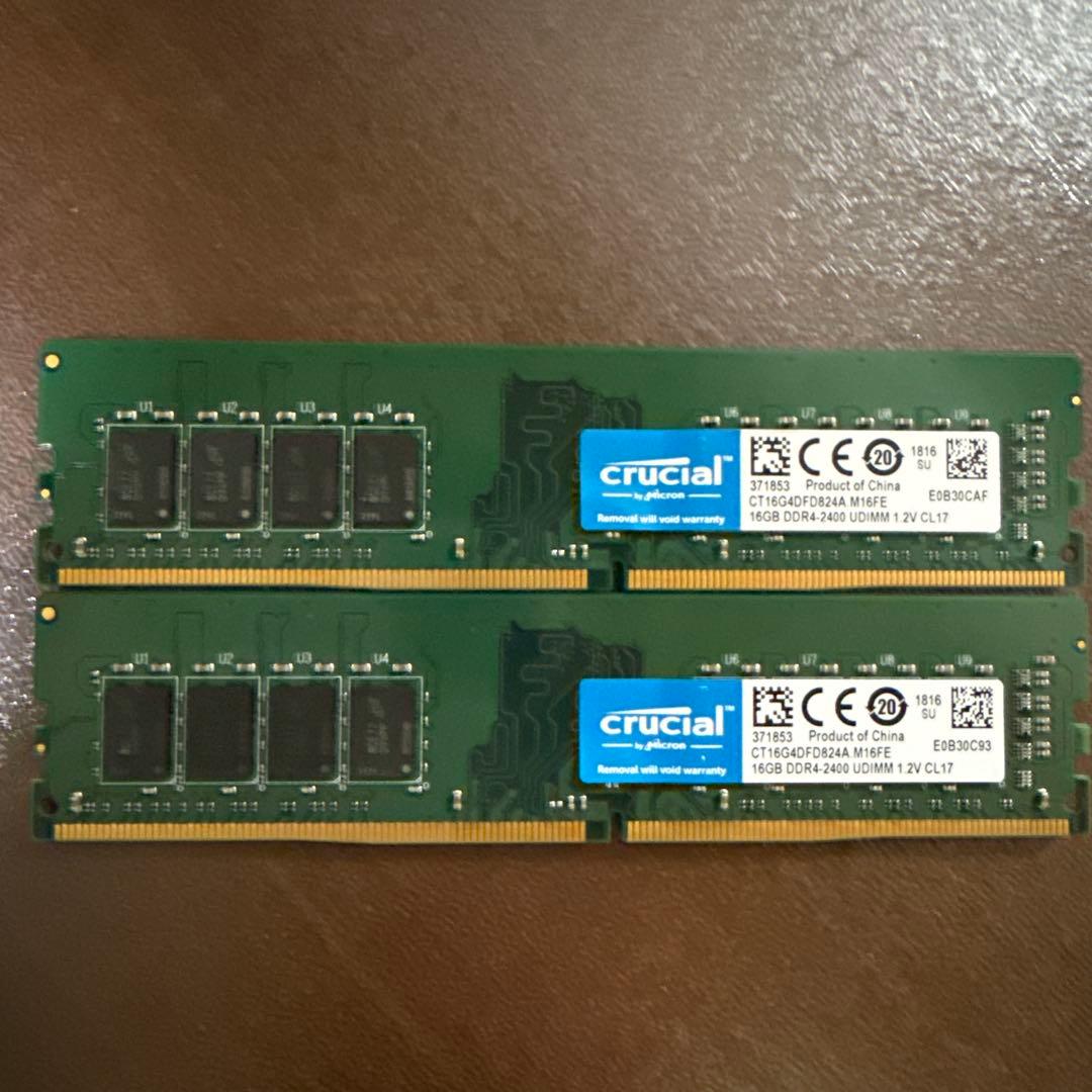 crucial 16GB DDR4-2400 x2枚 合計32GBメモリ