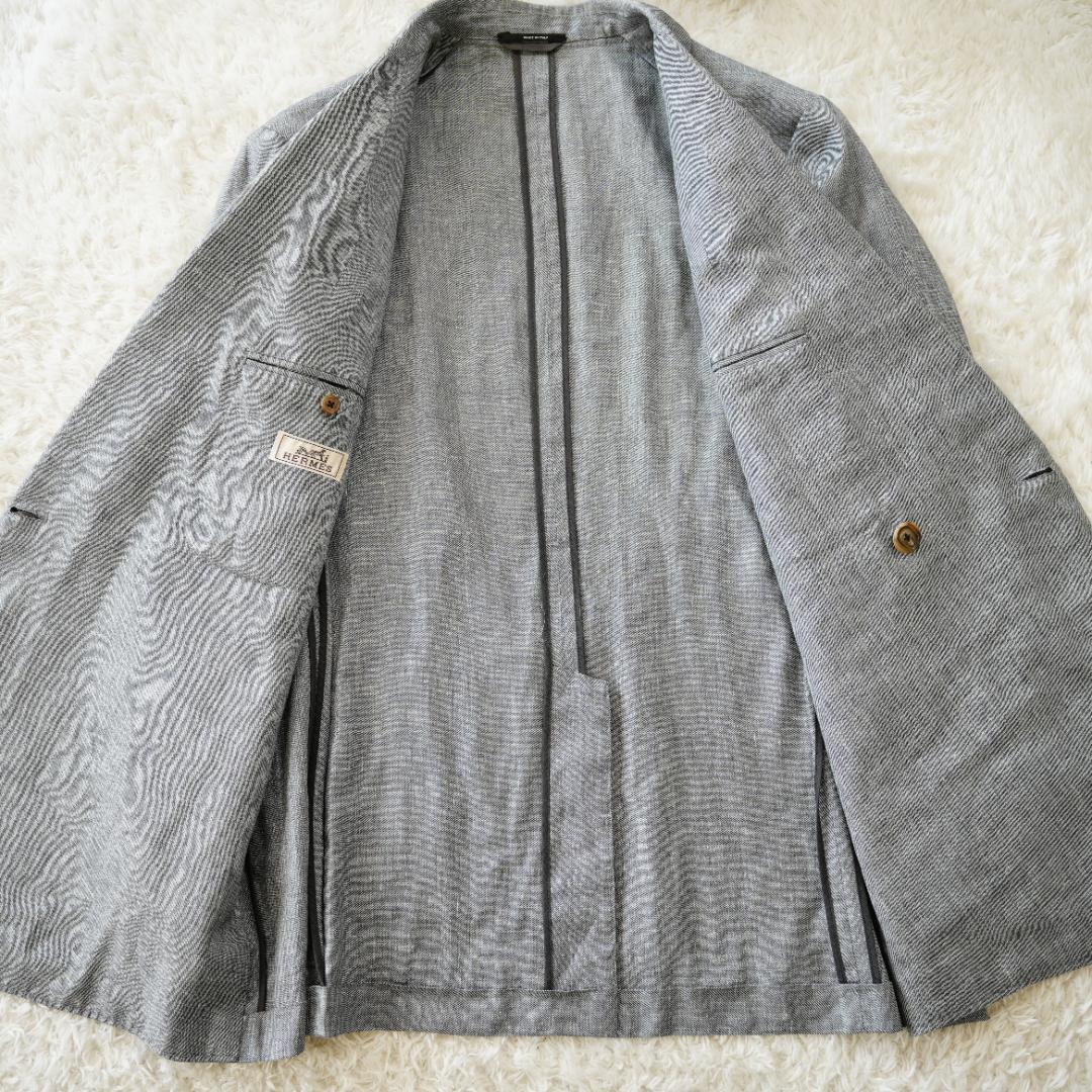 【美品】HERMES　エルメス　シルクリネンダブルテーラードジャケット　L相当