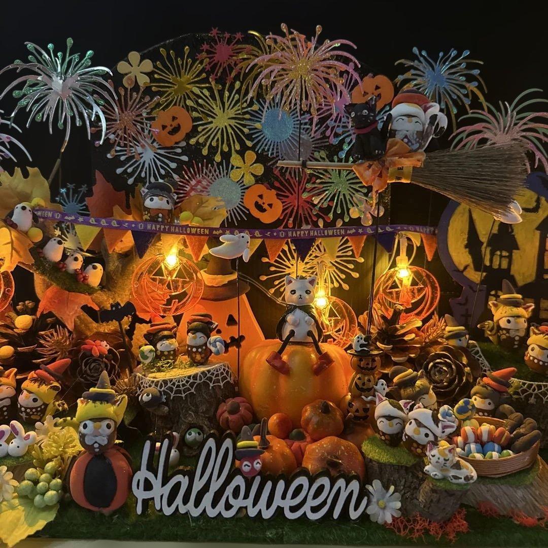 どんぐりアート♡お月見＆Halloweenねこ帽子BIGオブジェ♡