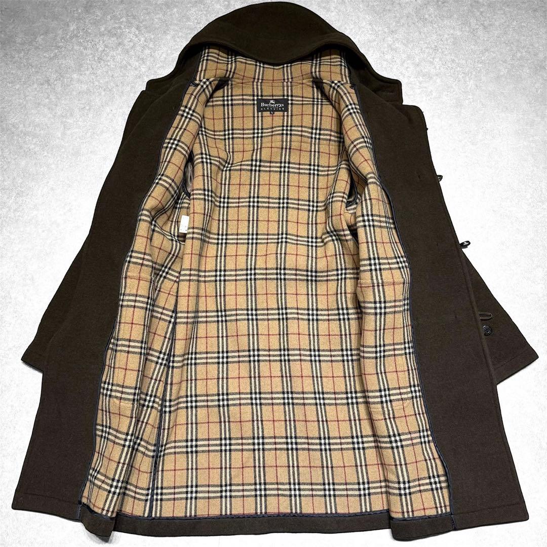 希少 美品 バーバリー ダッフルコート ロングコート ノバチェック カーキ L