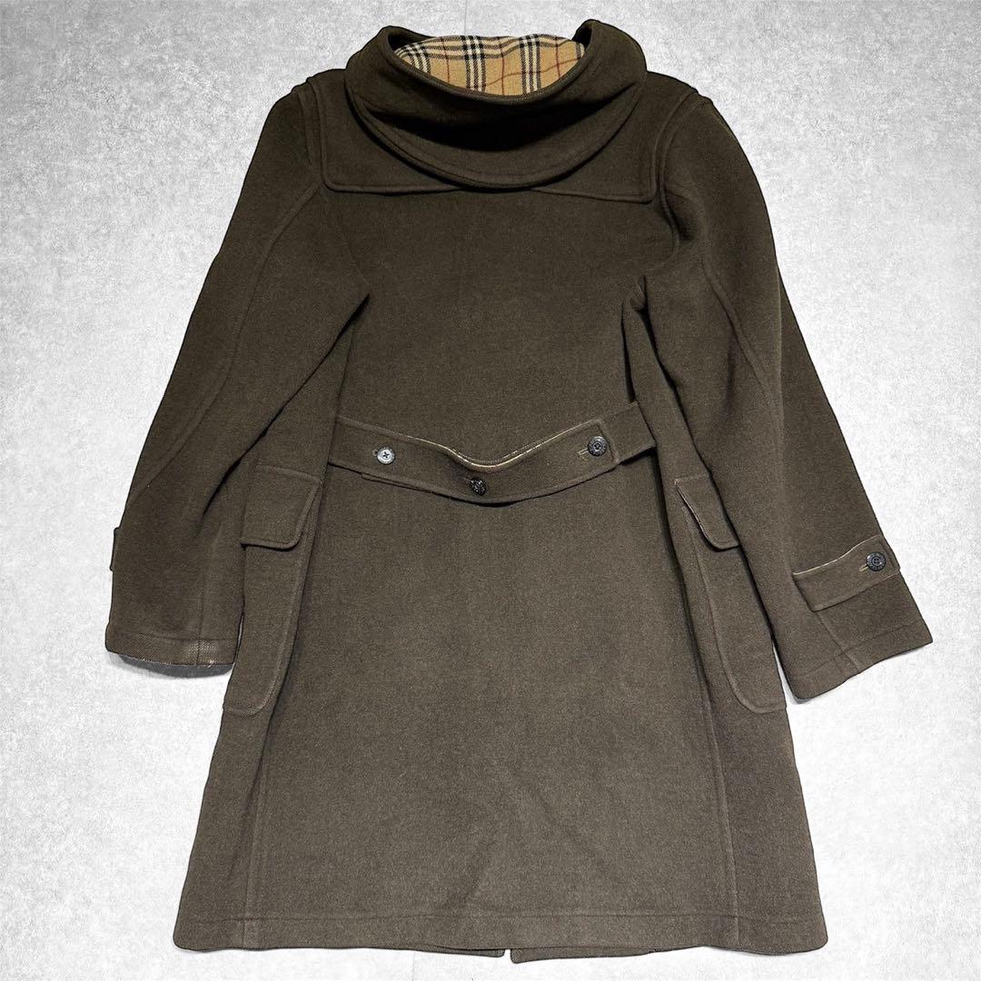 希少 美品 バーバリー ダッフルコート ロングコート ノバチェック カーキ L
