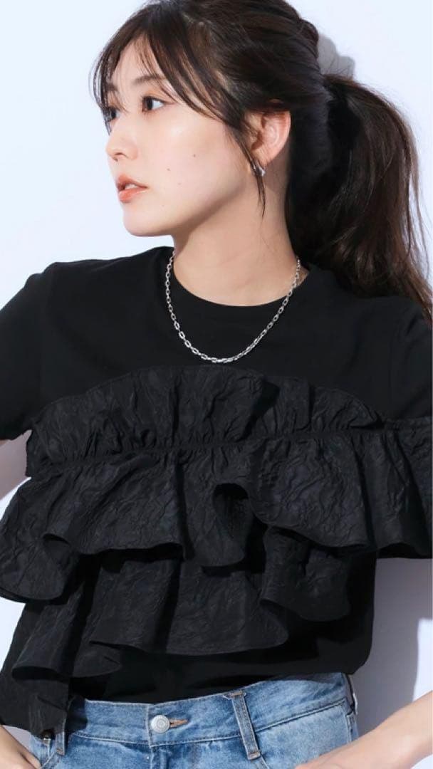 Mystrada マイストラーダ アシメフリルTシャツ ブラック M