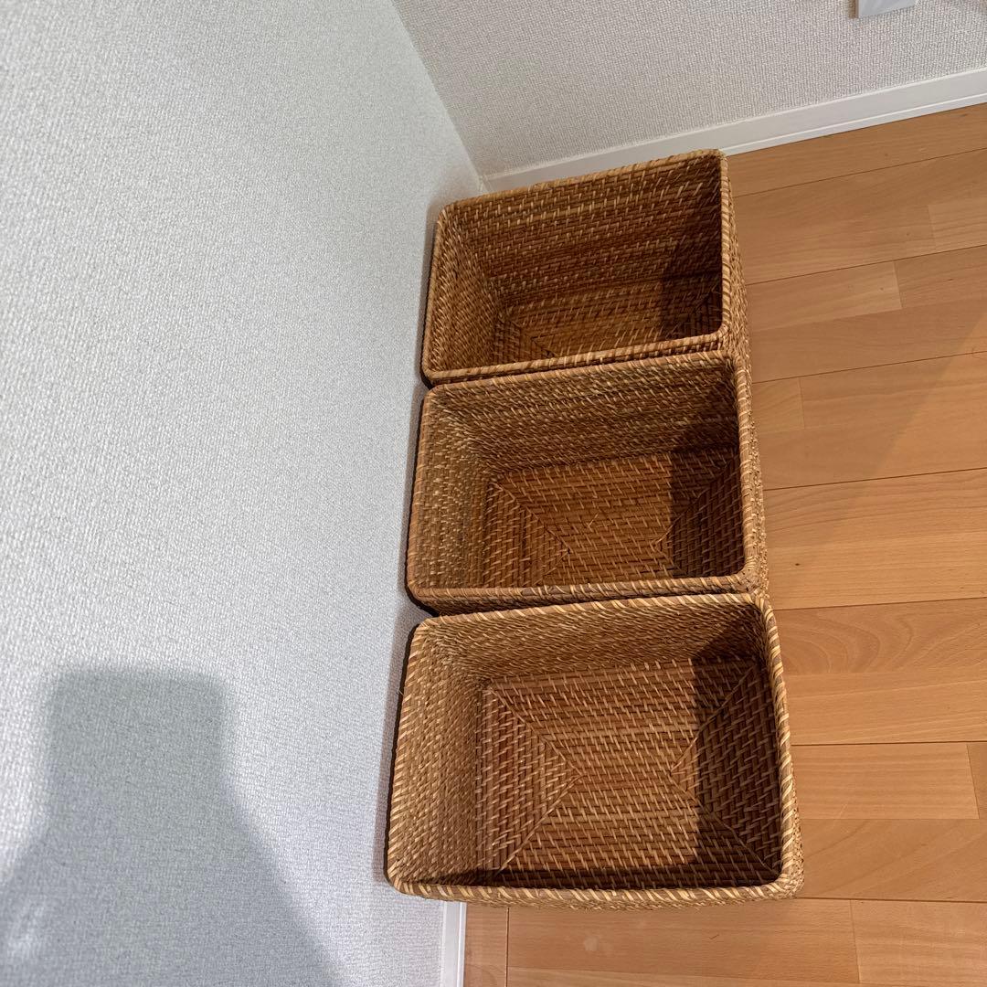 無印良品　重なるラタン長方形バスケット大 3個セット