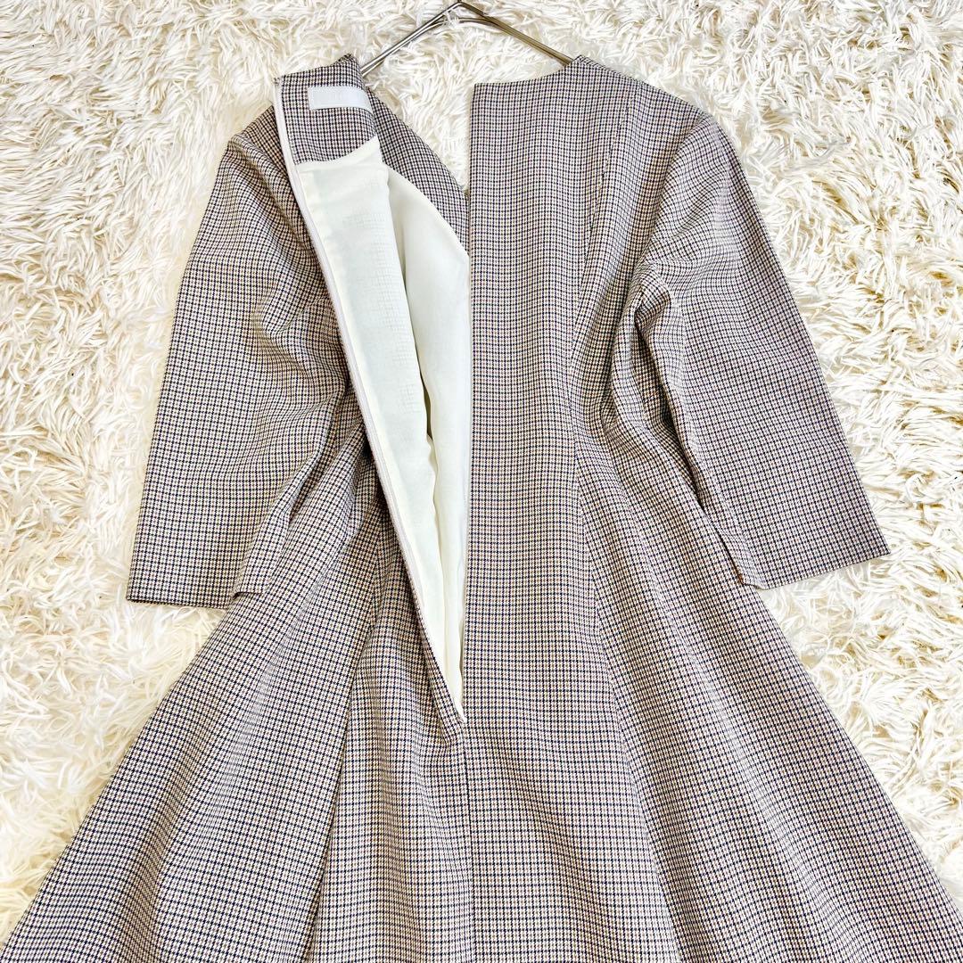 極美品✨セルフォード ツイストカシュクールワンピース 千鳥格子 フレア 34