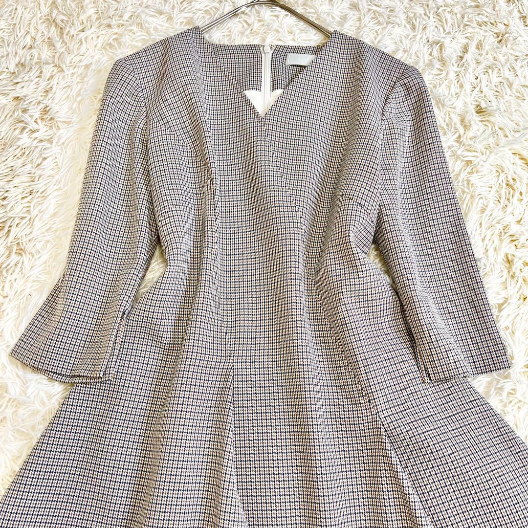 極美品✨セルフォード ツイストカシュクールワンピース 千鳥格子 フレア 34