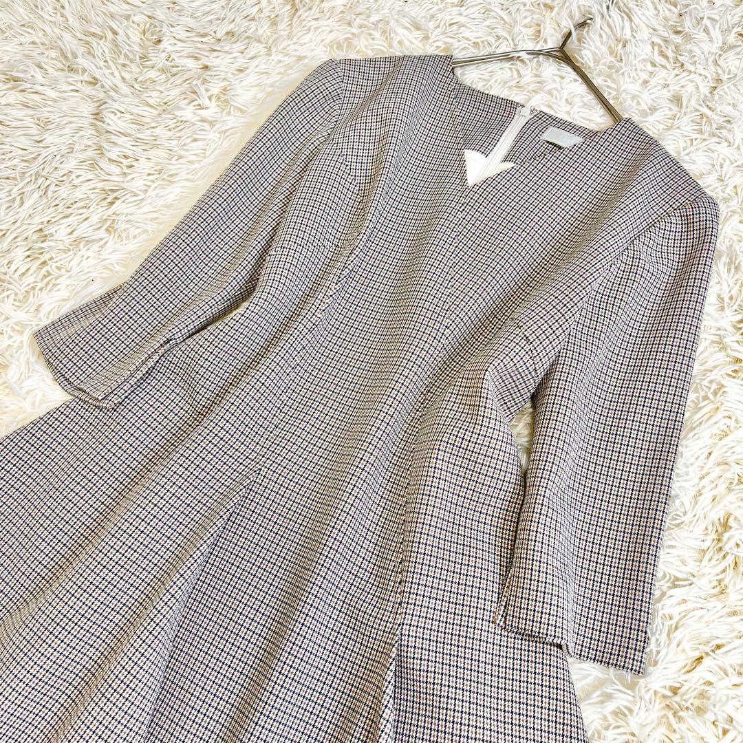 極美品✨セルフォード ツイストカシュクールワンピース 千鳥格子 フレア 34