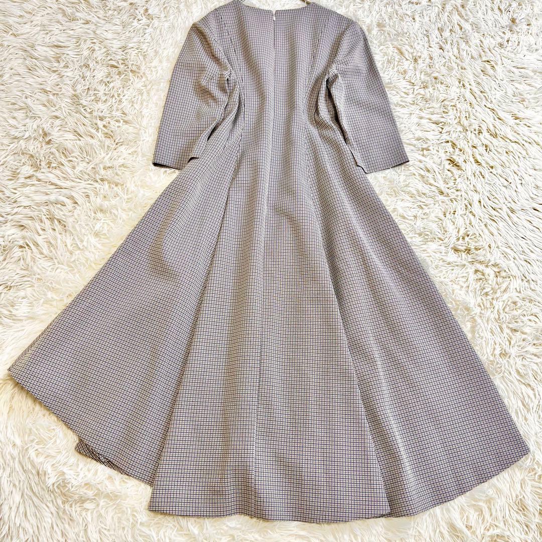 極美品✨セルフォード ツイストカシュクールワンピース 千鳥格子 フレア 34