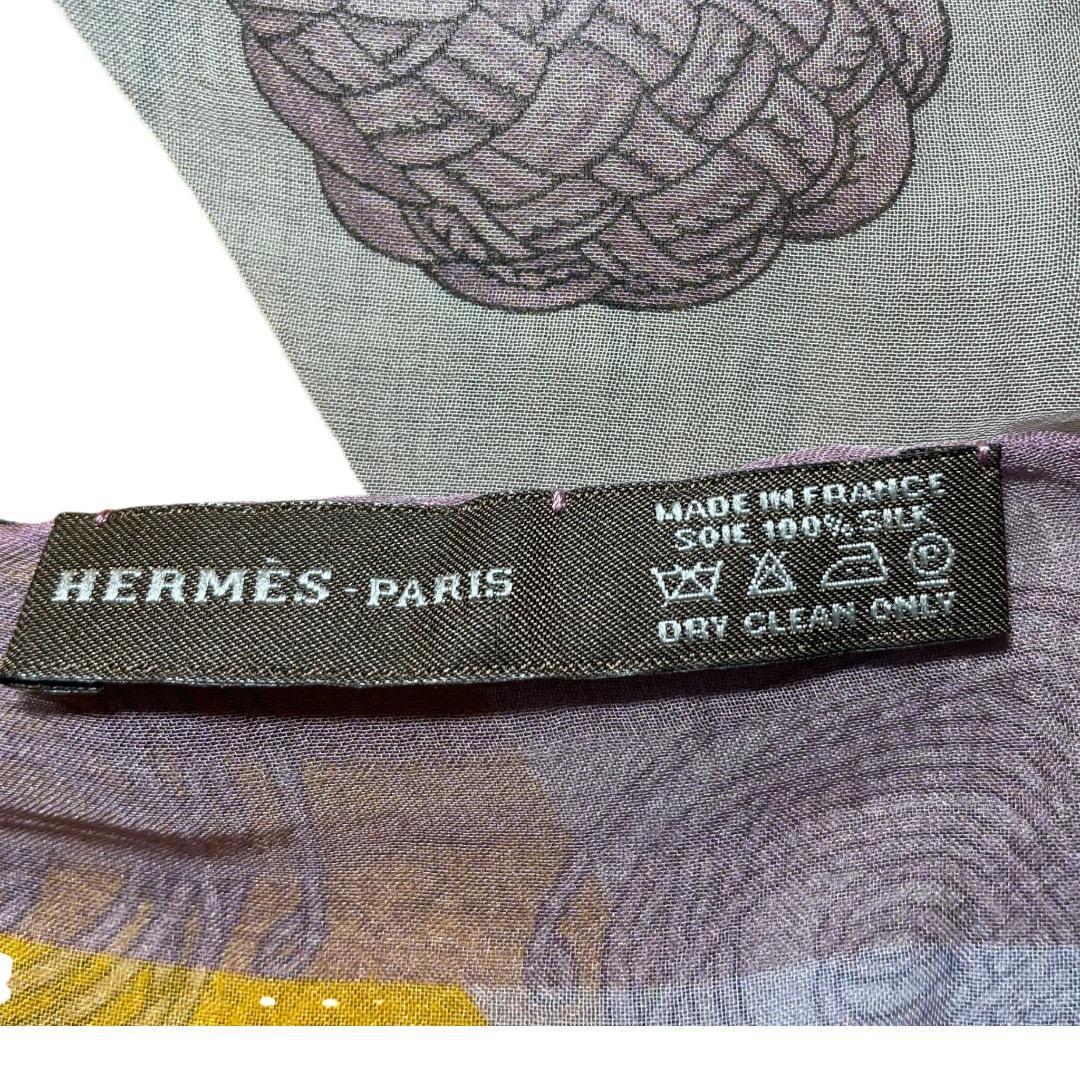 美品❣️希少✨贈り物に❣️エルメス 紫・オレンジ・黄色　ショールモスリン　ムースリン