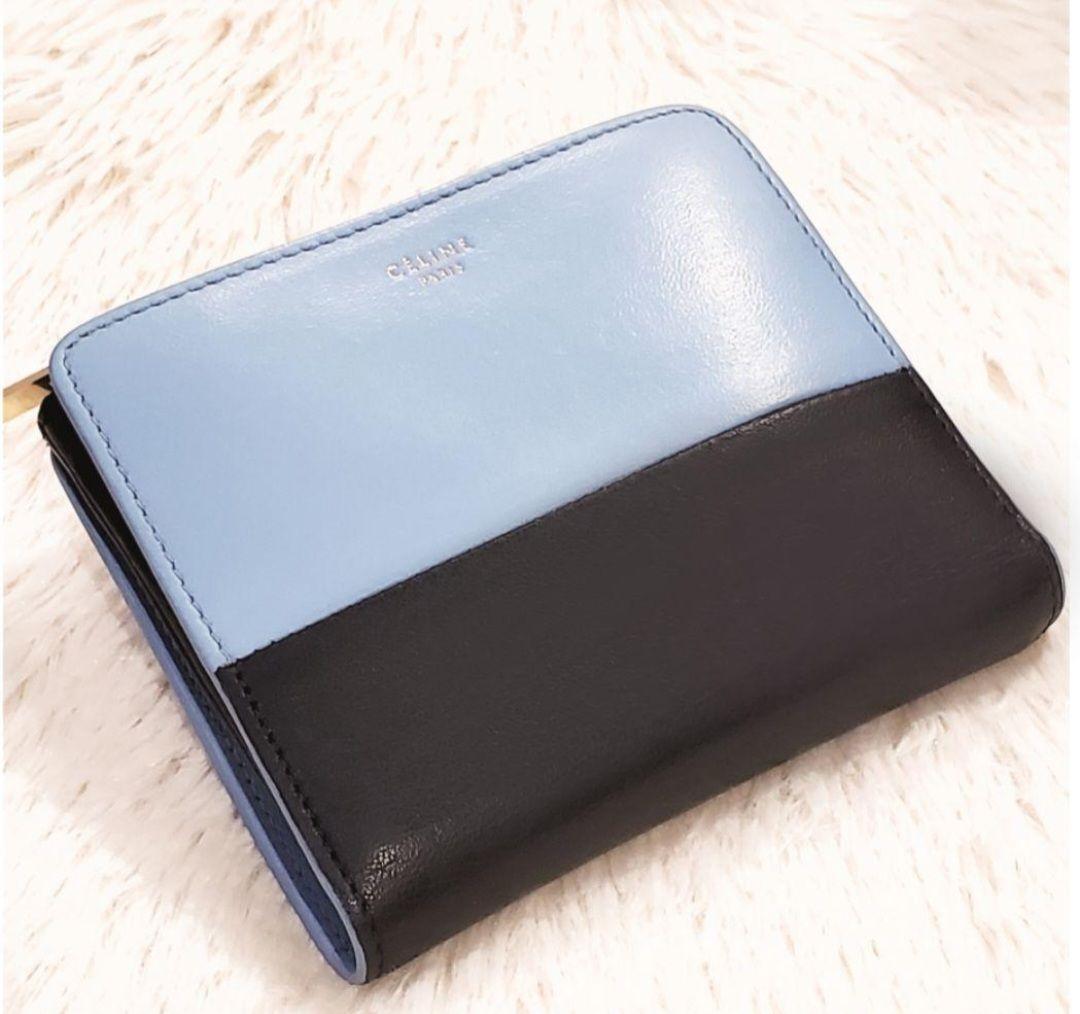 CELINE　２つ折り財布　バイカラー　コンパクトウォレット　セリーヌ　ブルー