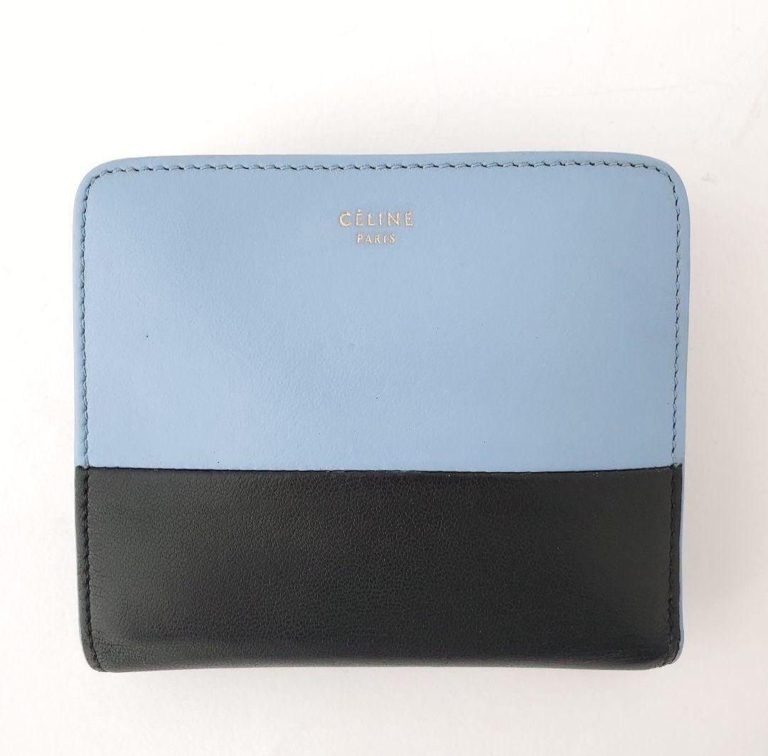 CELINE　２つ折り財布　バイカラー　コンパクトウォレット　セリーヌ　ブルー