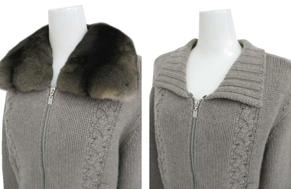 FOXEY　フォクシー　 ファー カシミアダブルジップカーディガン モカクリーム