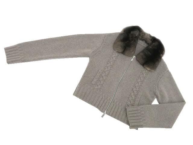 FOXEY　フォクシー　 ファー カシミアダブルジップカーディガン モカクリーム