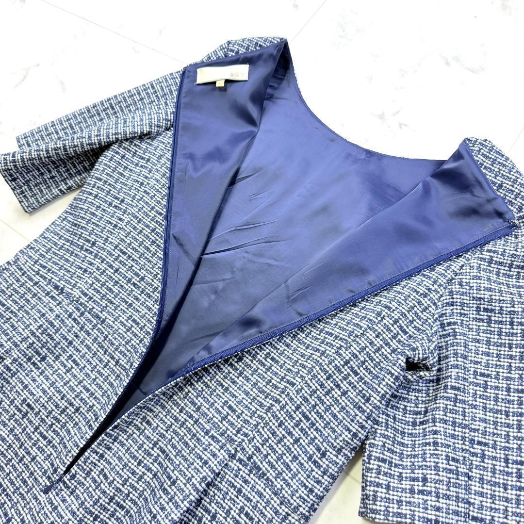 大きいサイズ LL 美品 自由区 ツイードプリントワンピース