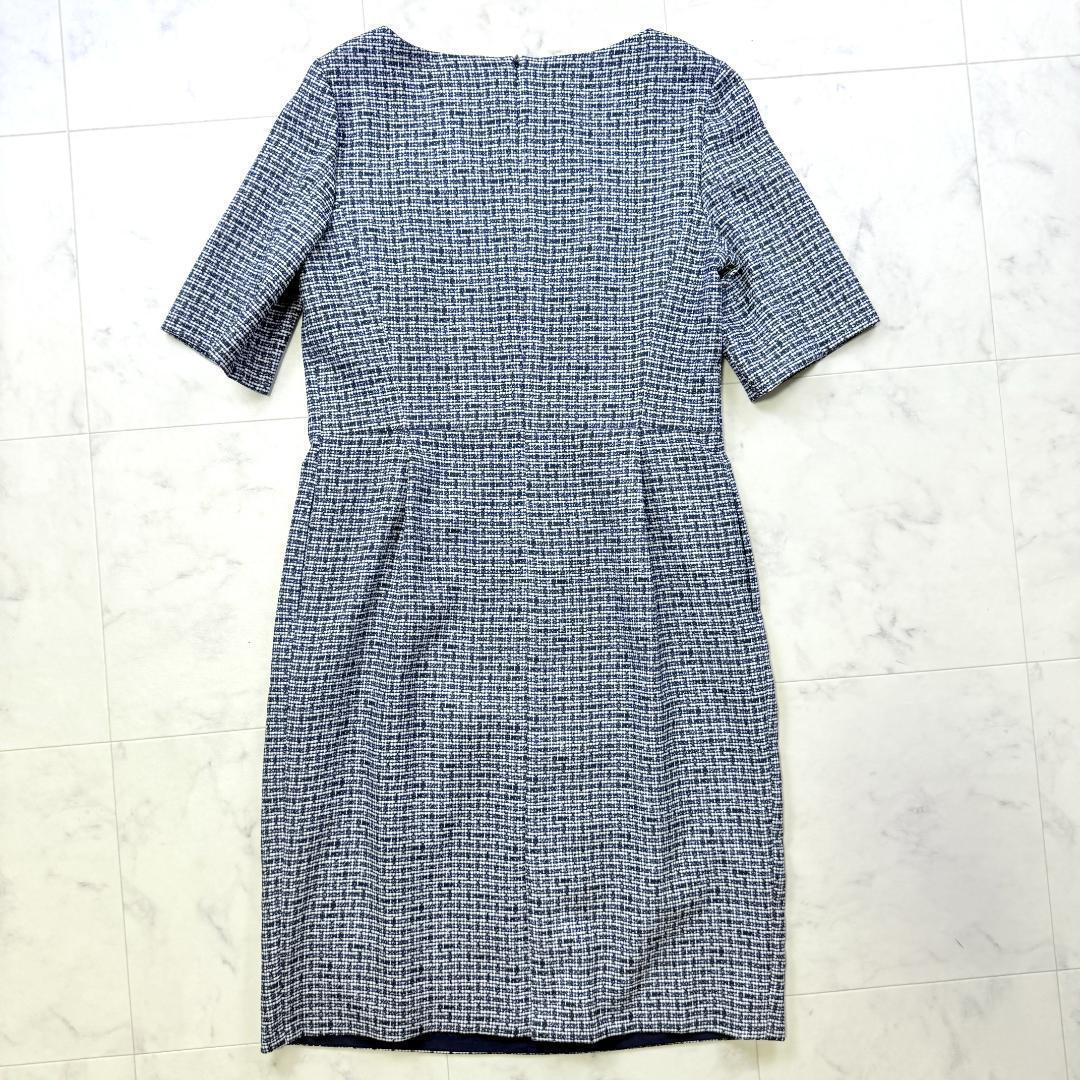 大きいサイズ LL 美品 自由区 ツイードプリントワンピース