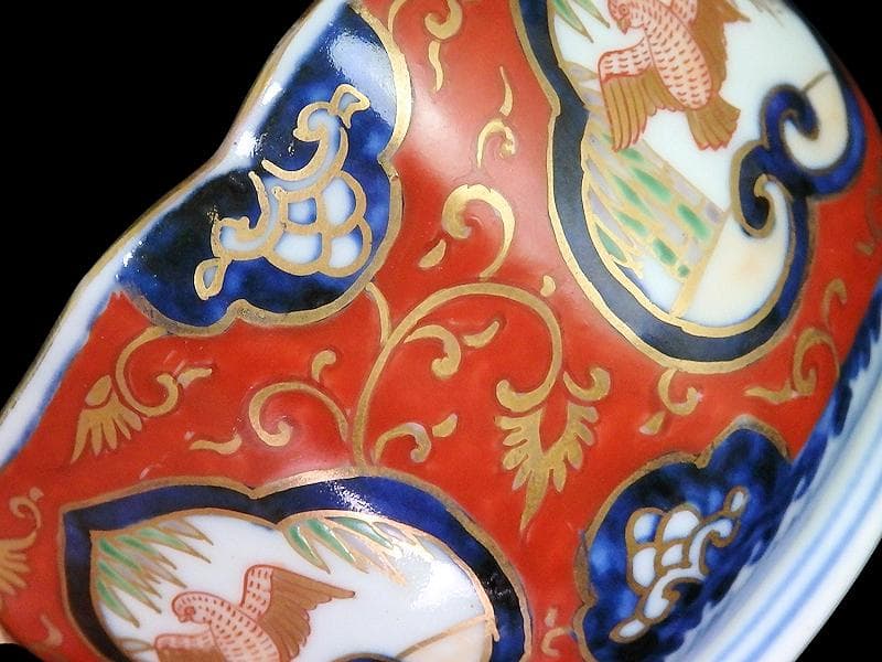 大聖寺伊万里　金襴手　窓絵　竹笹に雀　金唐草の図　向付　031AS-fbtu