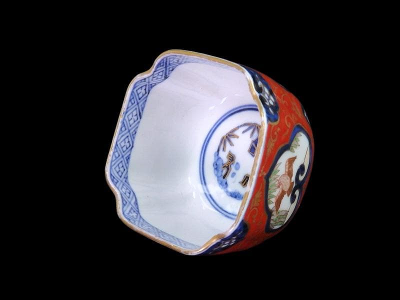 大聖寺伊万里　金襴手　窓絵　竹笹に雀　金唐草の図　向付　031AS-fbtu