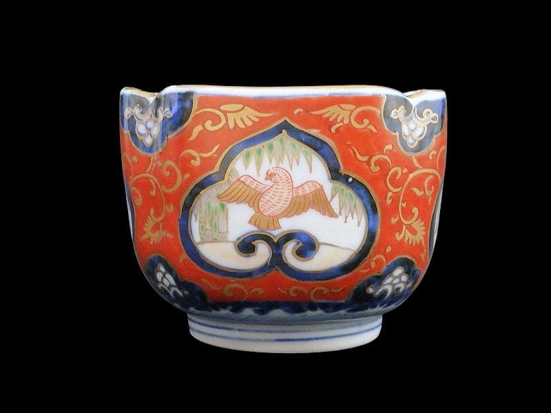 大聖寺伊万里　金襴手　窓絵　竹笹に雀　金唐草の図　向付　031AS-fbtu