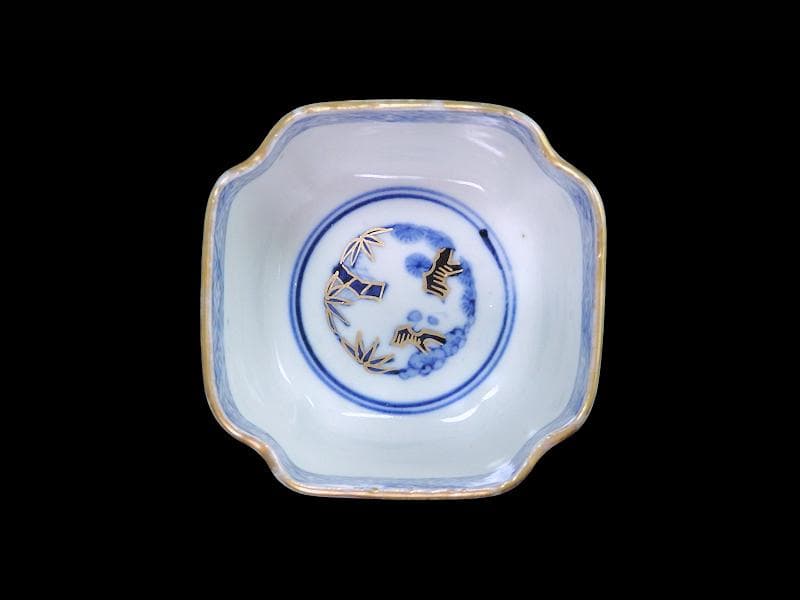大聖寺伊万里　金襴手　窓絵　竹笹に雀　金唐草の図　向付　031AS-fbtu