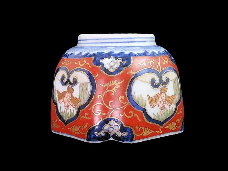 大聖寺伊万里　金襴手　窓絵　竹笹に雀　金唐草の図　向付　031AS-fbtu