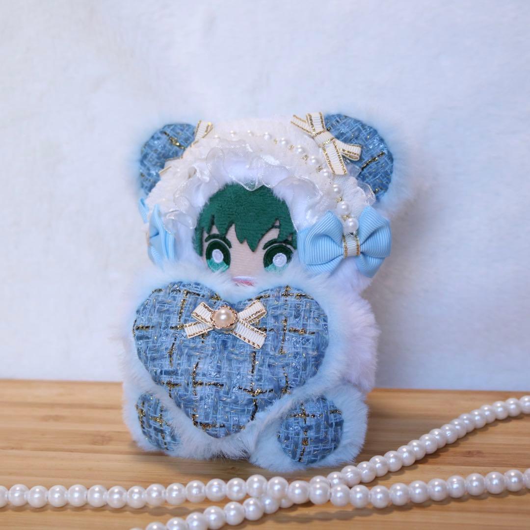 持てるよ くまさん.10〜12cm/ツイード 水色❤︎おすわりぬい服 着ぐるみ