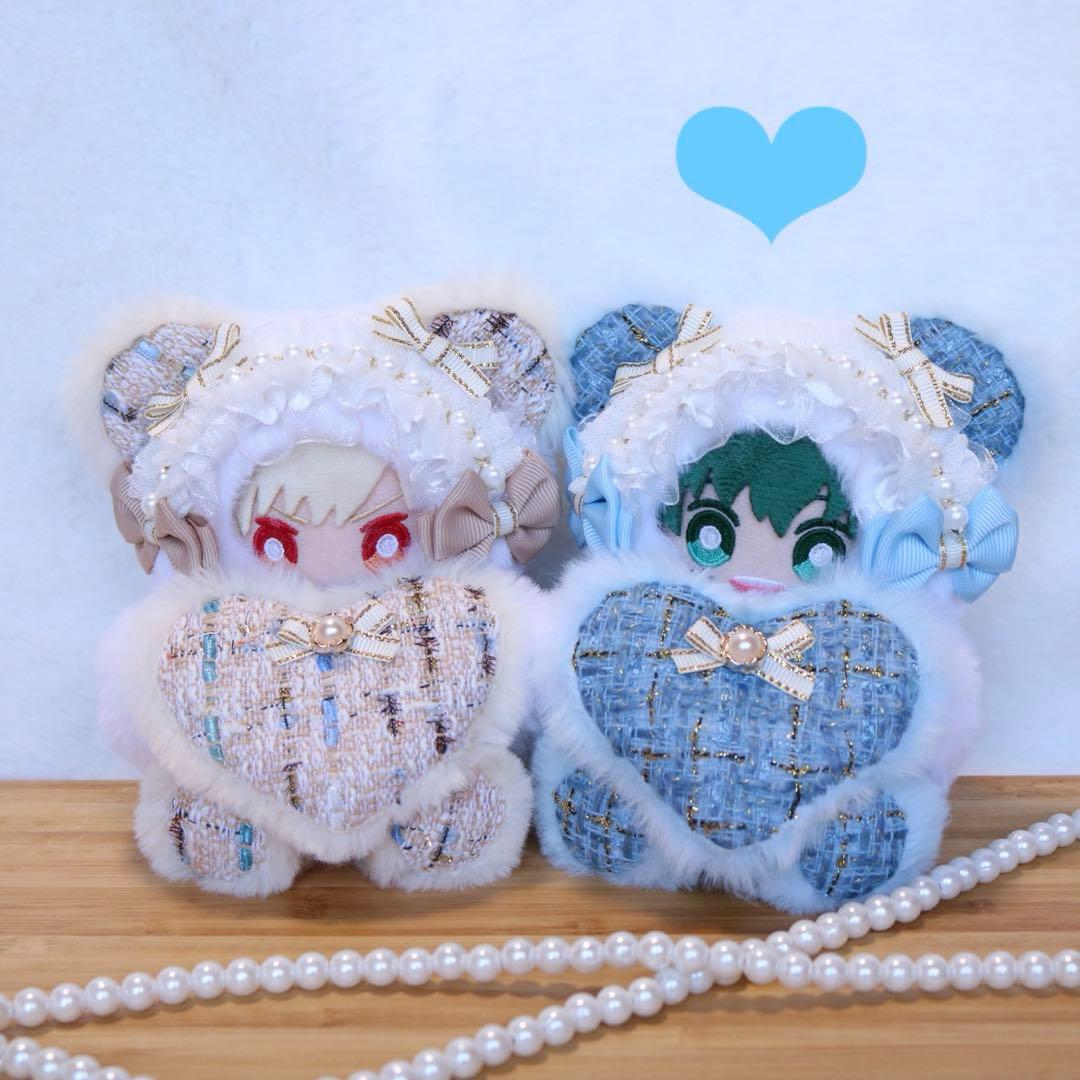 持てるよ くまさん.10〜12cm/ツイード 水色❤︎おすわりぬい服 着ぐるみ