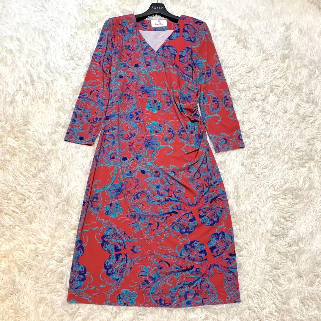 未使用級✨希少サイズ kayme ケイミー シノワレッド ギャザー ワンピース