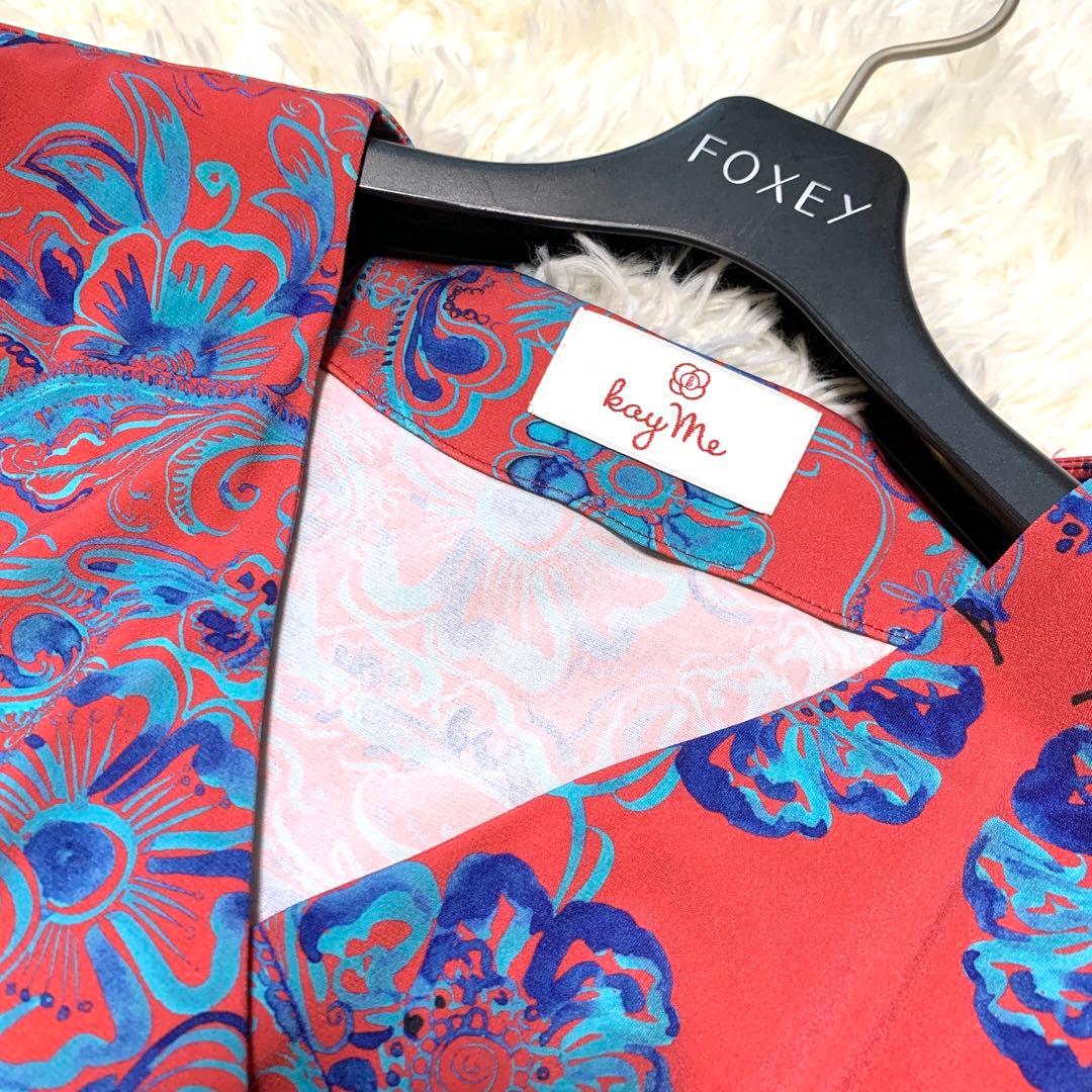 未使用級✨希少サイズ kayme ケイミー シノワレッド ギャザー ワンピース