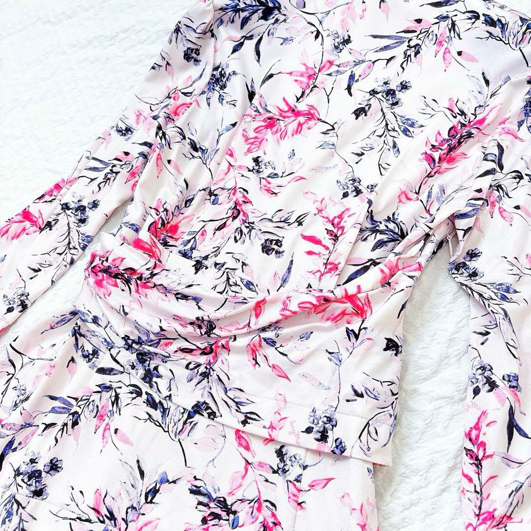 美品✨定価4.8万kay me ピンクラベンダー　カシュクールワンピース　花柄