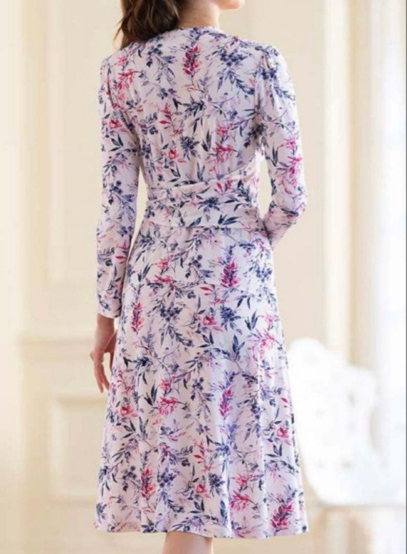 美品✨定価4.8万kay me ピンクラベンダー　カシュクールワンピース　花柄