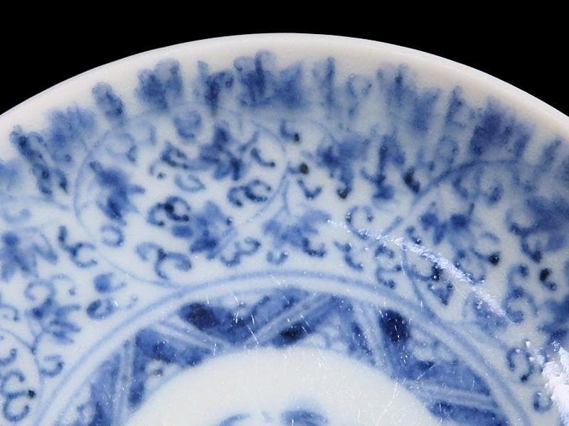 古伊万里　染付　微塵唐草　萩唐草の図　豆皿　C475AS-CXt
